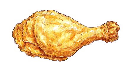 Delicious Crispy Fried Chicken Drumstick - Hand-Drawn Illustration
