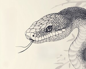 Naklejka premium Majestic snake with flowing calligraphy, celebrating Lunar Chinese New Year 2025