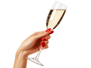 Elegant Hand Holding Champagne Glass. isolated transparent background