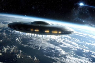 Obraz premium Massive UFO Mothership Detected Orbiting Earth 