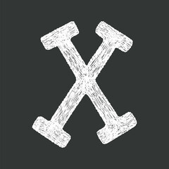 Black and white hand-drawn chalk textured uppercase letter X ideal for school creative lettering design projects.