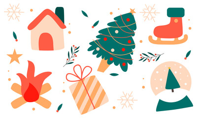 Christmas collection of decorative winter elements