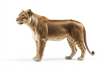 Obraz premium Lioness Standing Profile, White Background