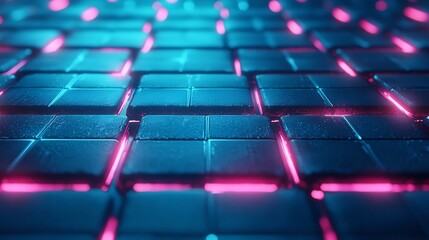 Obraz premium Captivating Holographic Digital Landscape with Glowing Geometric Grids and Advanced Tech Aesthetic