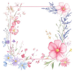 PNG Spring color tone flowers square line frame art illustration watercolor.