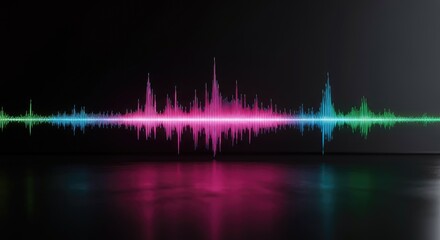 Colorful soundwave pattern on dark reflective surface