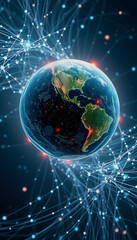 Obraz premium The concept of Artificial Intelligence (AI) is represented through a holographic earth intertwined with a digital pattern, cinematic, with white tones