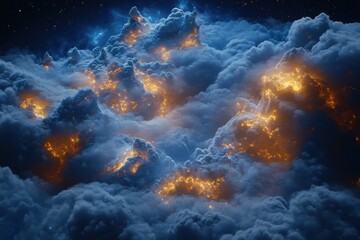 Obraz premium Celestial Cloudscape Glowing Peaks in a Night Sky