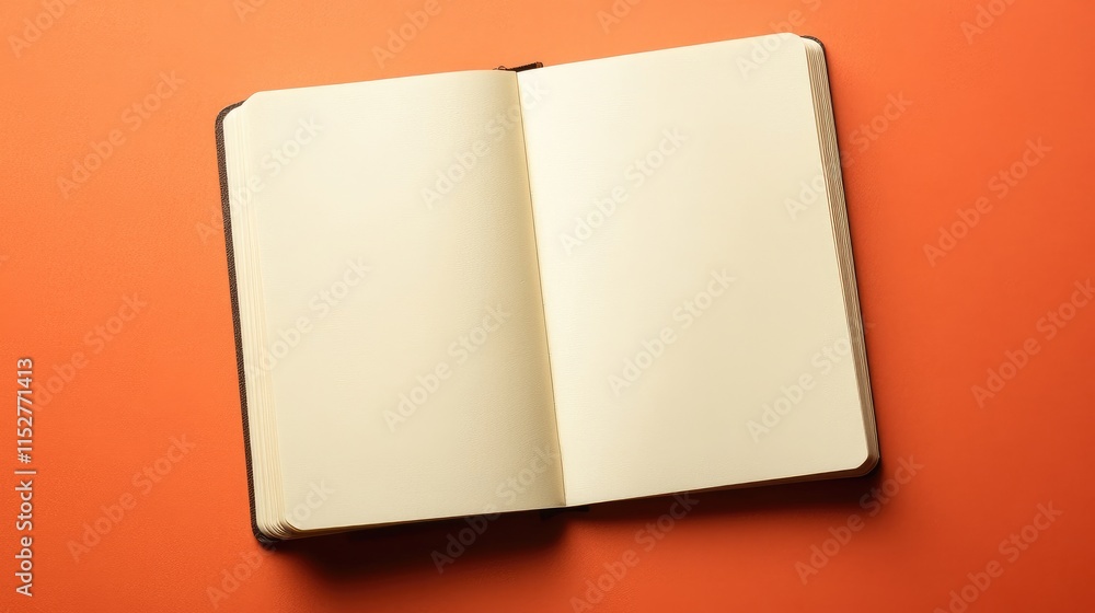 Poster top view of a blank open notebook on a vibrant background, offering a fresh, clean layout with ample