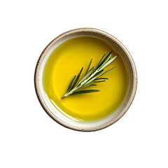 Homemade Olive Oil with Fresh Rosemary in Glass Bowl on Rustic Wooden Table