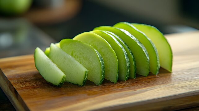 Close up sliced Pointed Gourd on wooden board