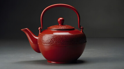 Ceramic teapot with a traditional design, on a neutral gray background.