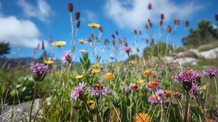 Fototapeta premium Vibrant Wildflower Meadow Under a Sunny Sky