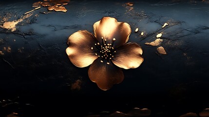 Golden Flower on Dark Textured Background