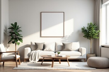 Bright and Airy Living Room with Modern Furniture and Greenery, Perfect for Relaxation and Entertaining
