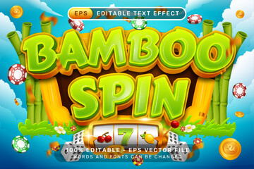 bamboo spin 3d text effect and editable text effect with blue sky, and a border of bamboo plants