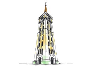 Elegant Hand-Drawn Sketch: Tall Church Tower Illustration. AI Generated