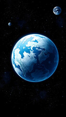 Fototapeta premium Illustration of Frozen Earth in space. on a black background, vibrant, with white tones