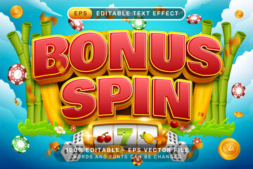 bonus spin 3d text effect and editable text effect with blue sky, and a border of bamboo plants