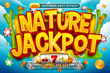 nature jackpot 3d text effect and editable text effect with blue sky, and a border of bamboo plants