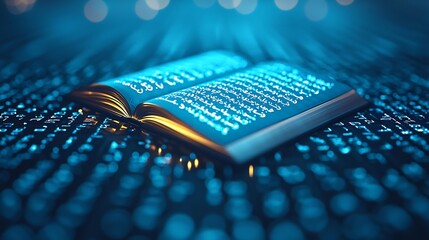 Floating Arabic Quran Verse in Futuristic Digital Environment