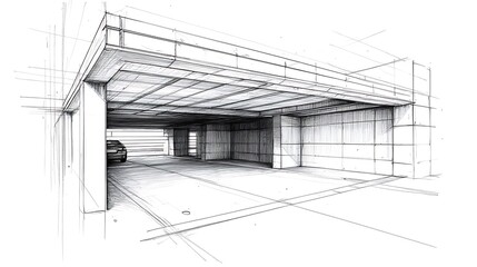 Detailed Hand-Drawn Sketch: Modern Carport Design Illustration. AI Generated