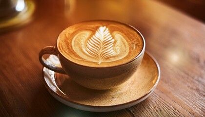 美しいラテアートとカフェラテのクローズアップ