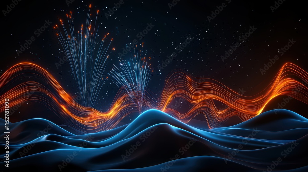 Aufkleber vibrant abstract waves with dynamic light effects and sparkling fireworks display