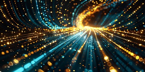 Obraz premium Abstract technology and cyberspace background with gold and blue dot color