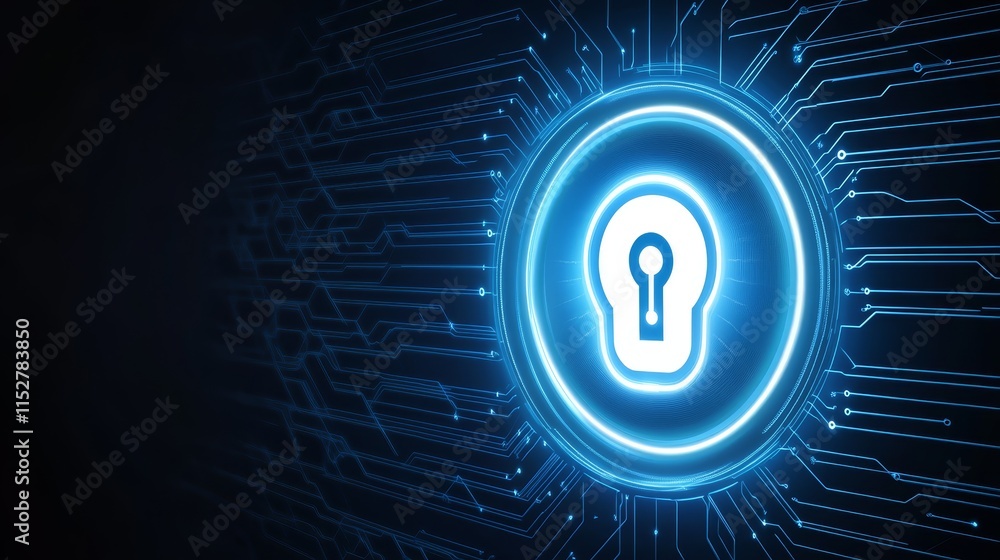 Poster illuminated lock on circuit, protecting digital access and ensuring enhanced security