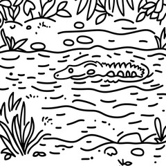Alligator Swimming in a Lush Tropical River