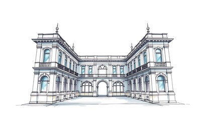 Elegant Hand-Drawn Sketch: Grand Classical Building Illustration. AI Generated