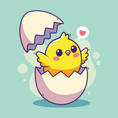 cute little chick in eggshell with eggshell vector illustration design