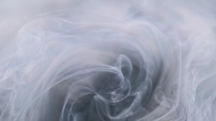 Shimmer liquid. Dust magic. Defocused gray white cloud paint ink mist vortex vapor steam moving on...