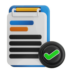 A 3D icon  rendered image depicts a completed checklist with a green checkmark indicating approval.