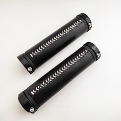 black leather bicycle handle isolated on white background