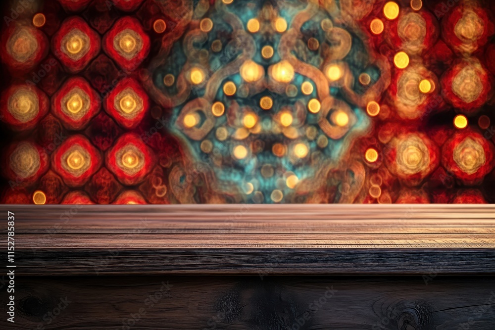 Poster empty wooden table with bokeh background. (1)