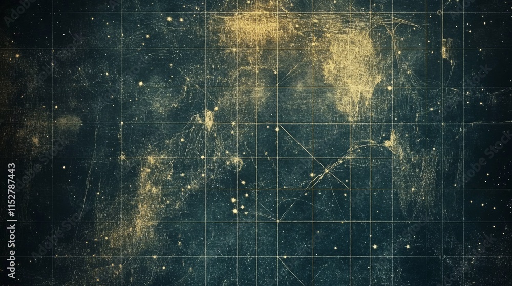 Poster abstract cosmic nebula texture with grid overlay.