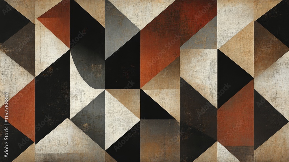 Poster abstract geometric pattern with textured triangles in earthy tones.