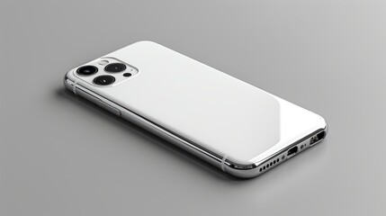 White smartphone lies on gray background.