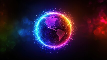 Fototapeta premium Digital Globe Surrounded by Glowing Connections Representing a Global Network of Connectivity and Communication