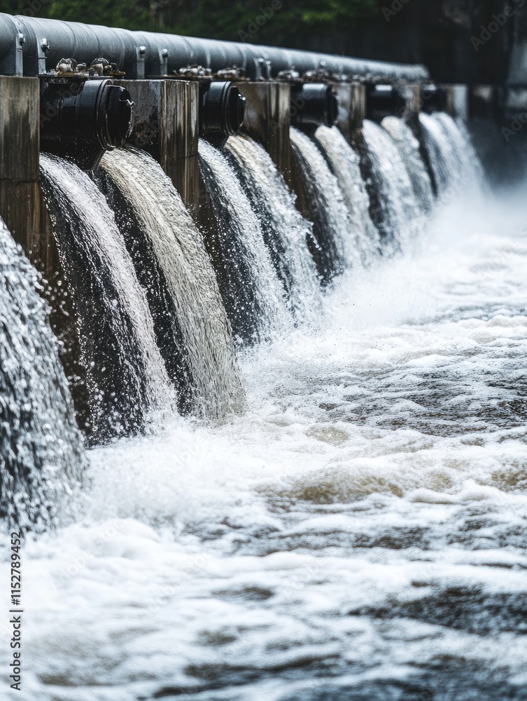 Fototapete water cascading over a dam, creating a dynamic flow and splashing effect.