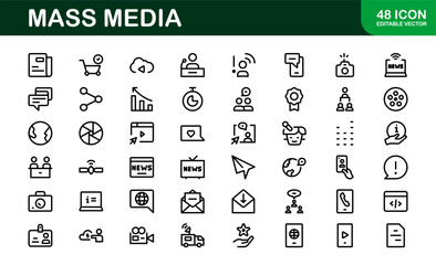 Minimalist Mass Media Icons. Perfect for News Outlets, Media Campaigns, and Broadcasting Design Systems