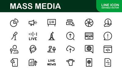 Minimalist Mass Media Icons. Perfect for News Outlets, Media Campaigns, and Broadcasting Design Systems