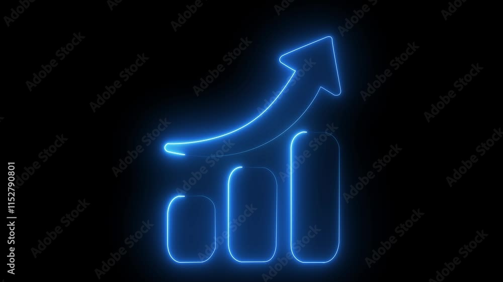 Aufkleber neon business graph chart icon animation black background. abstract neon line business graph animati