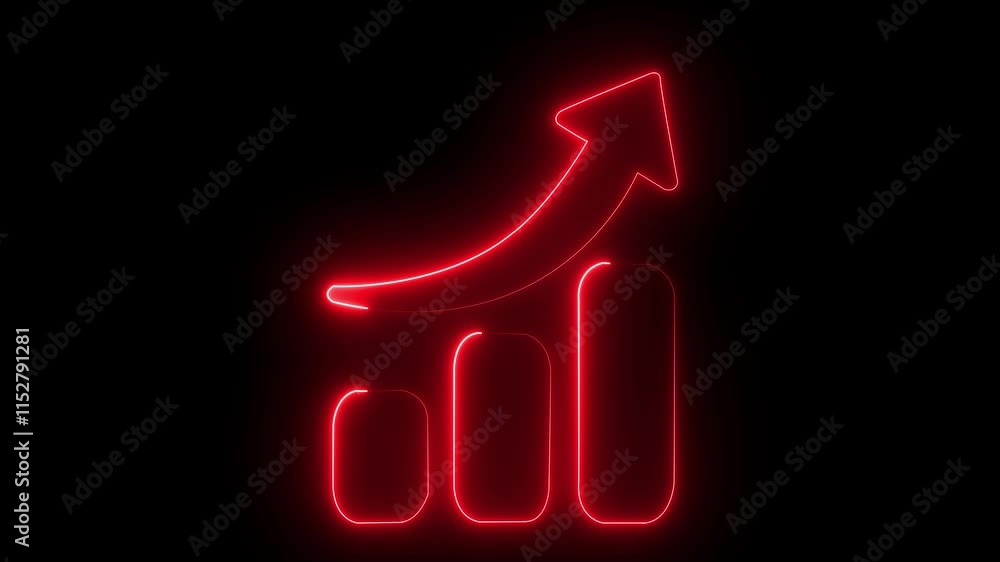 Poster neon business graph chart icon animation black background. abstract neon line business graph animati