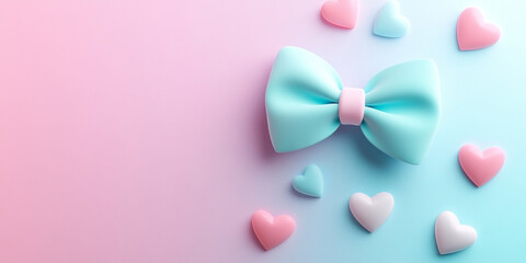 Fototapeta premium whimsical oversized pastel bow surrounded by colorful hearts creates playful and cheerful atmosphere. Perfect for celebrations or decorative themes