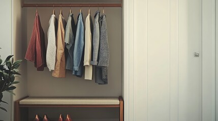 Modern Entryway with Clothes Hanging and Stylish Shoe Rack