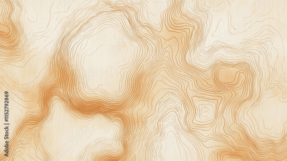 Poster abstract topographic map pattern with brown lines on beige background.