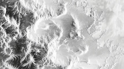 Aerial grayscale view of a mountainous region, showing texture and elevation changes.
